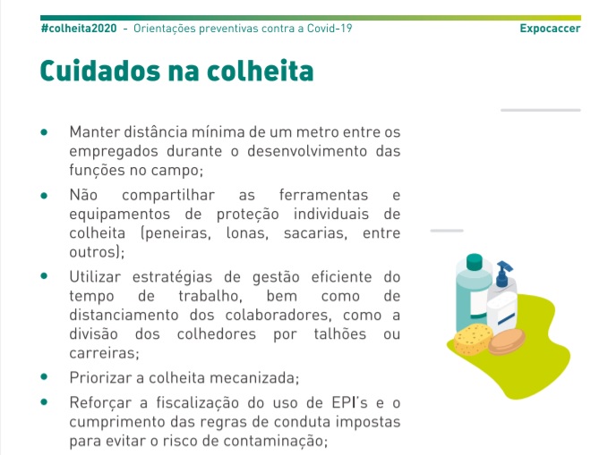 Expocaccer lança cartilha Colheita 2020 orientações preventivas à